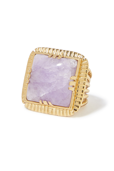 Arty Chevaliere Ring, 24k Gold Plated Brass & Amethyst
